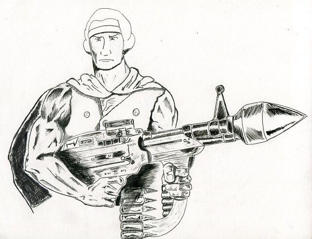 An original drawing of George Washington as Rambo